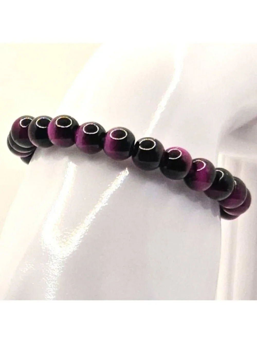 Men's Beaded Stretch Bracelet For Men Purple & Black